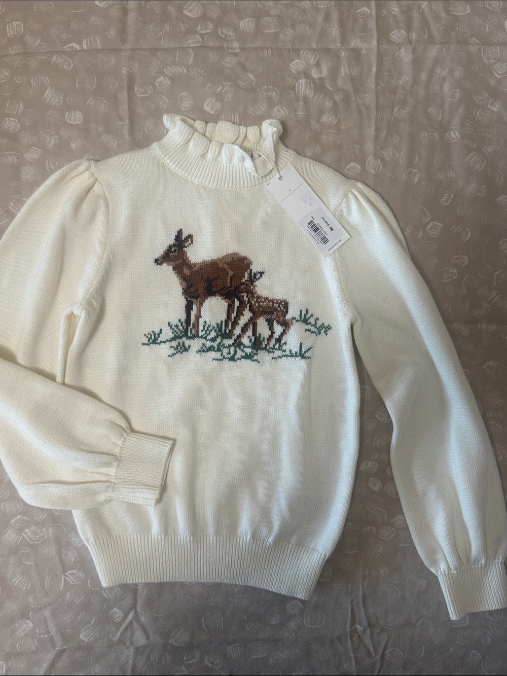 Janie and Jack Girls Deer Ruffle-Neck Sweater